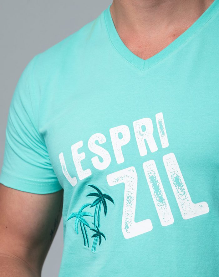 Lespri Zil V-neck Aqua T-shirt Close Up
