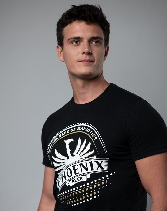 Phoenix the famous beer of Mauritius black t-shirt side