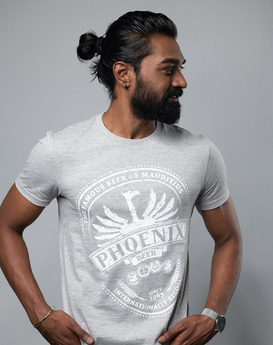 T-shirt Phoenix - The Famous Beer of Mauritius Grey Cracked Design T-shirt Phoenix - The Famous Beer of Mauritius Grey