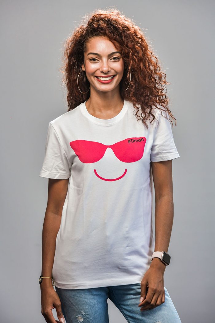 Women's Pink Laksh White T-Shirt Model 2